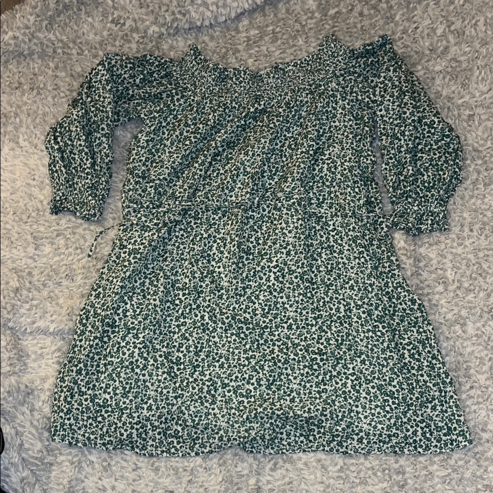 LOFT Green Floral Smocked Dress